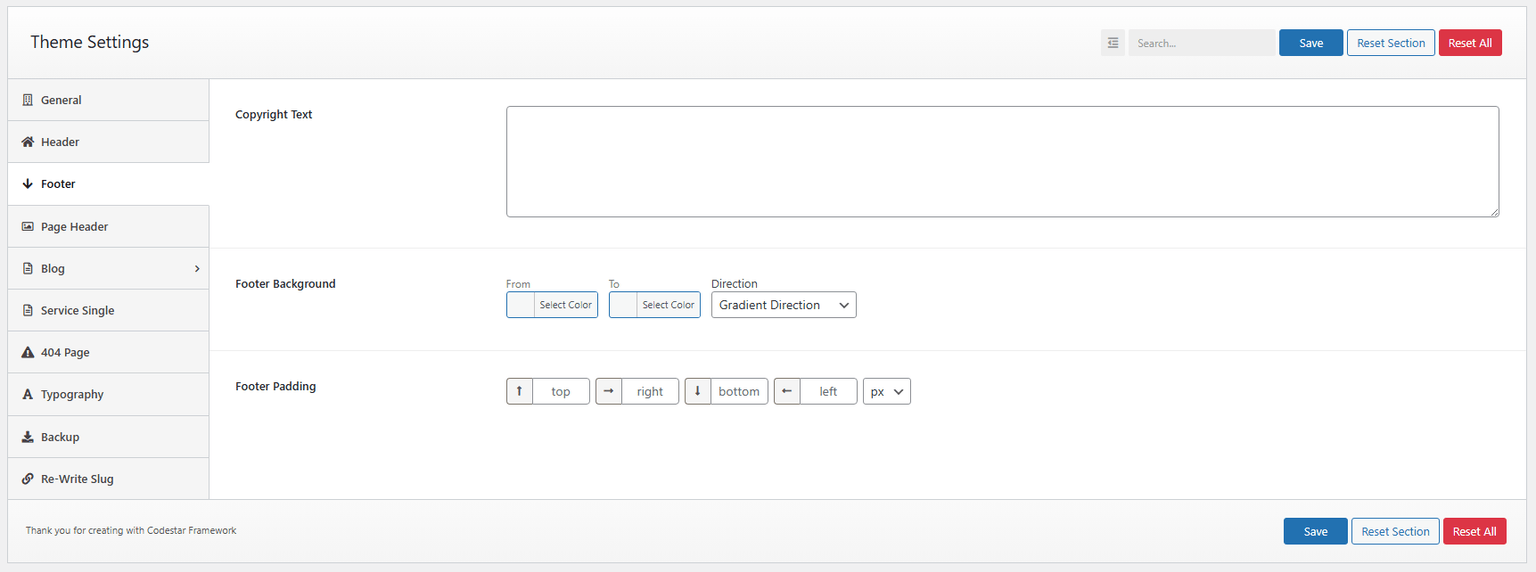 Footer Settings Footer Settings